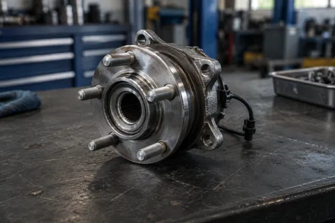 Wheel bearing and hub assembly on a workbench