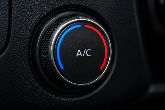 Automotive A/C temperature control with blue and red ring