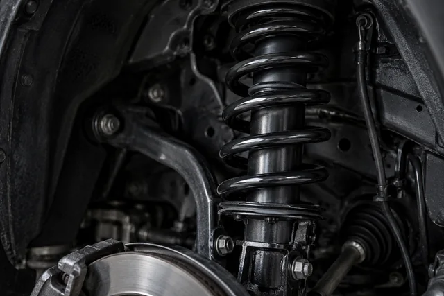 Suspension strut and coil spring inside a wheel well