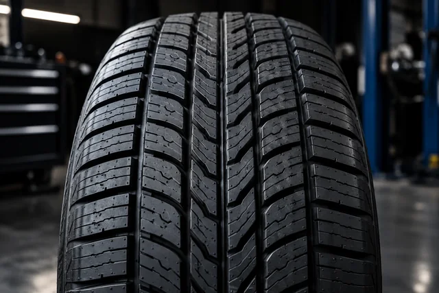Light-truck tire tread and wheel in a workshop