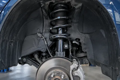 Suspension strut and coil spring inside a wheel well