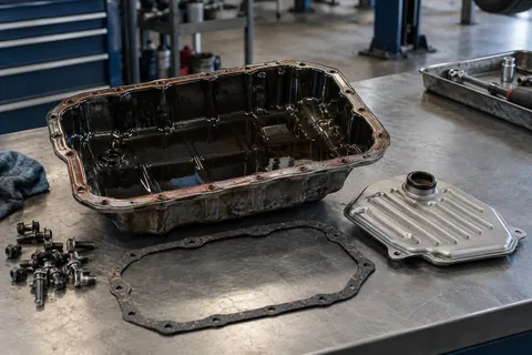 Transmission pan and filter for routine maintenance